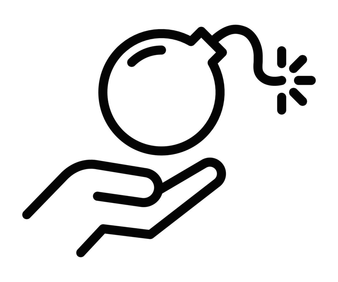Illustration of a hand holding a bomb icon, representing danger, risk, and explosive situations. vector