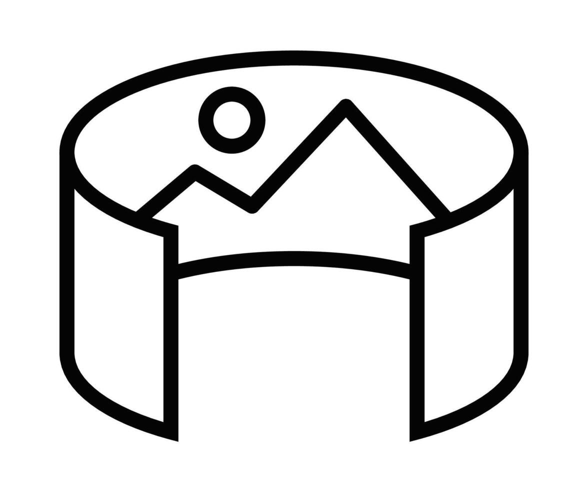 Illustration of a 360-degree panorama picture icon, ideal for virtual tours, photography, and immersive experiences. Editable stroke. vector