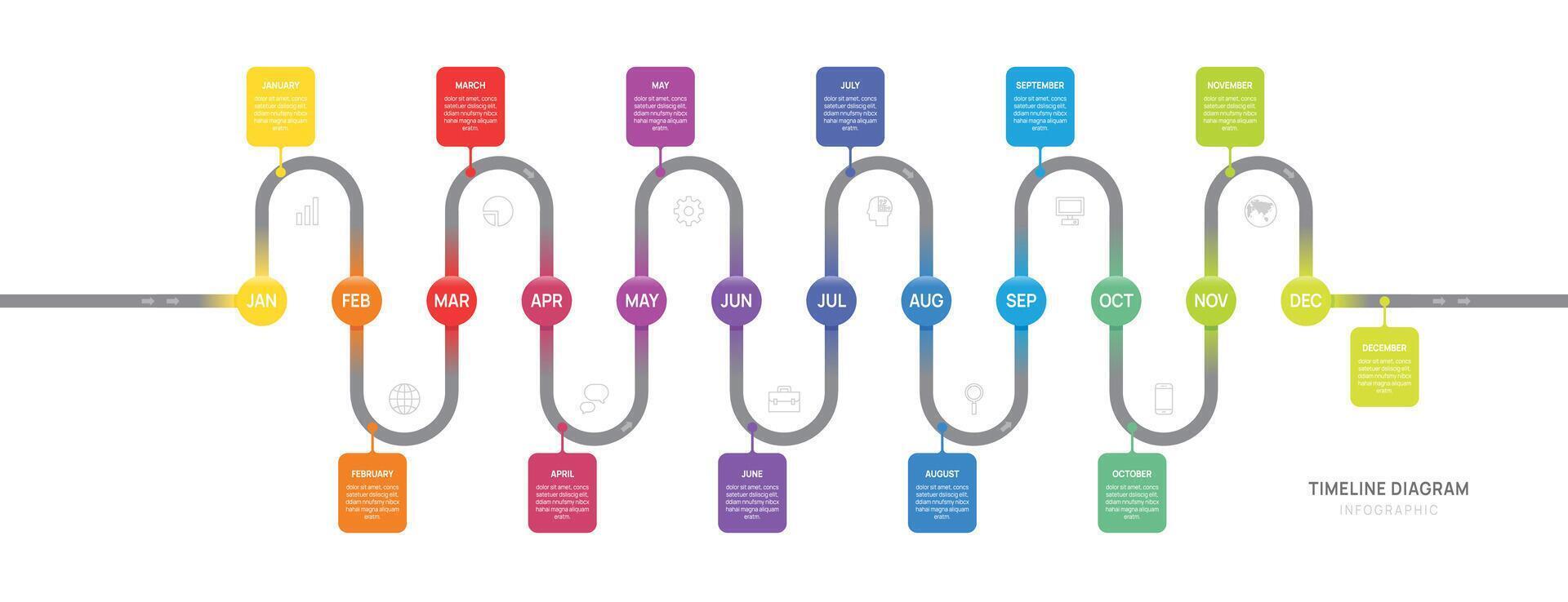 Infographic template for business. road map 12 Months timeline diagram and Gantt chart calendar, presentation. vector