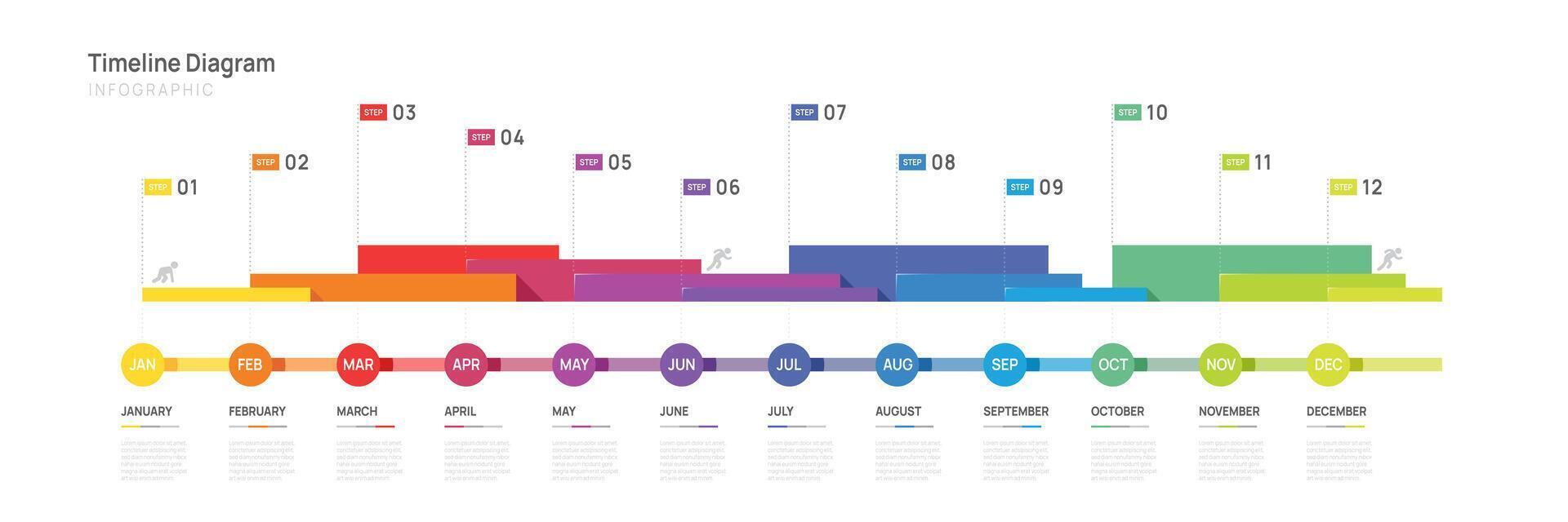Infographic template for business. Modern timeline 12 Months diagram and Gantt chart calendar, infographic presentation. vector