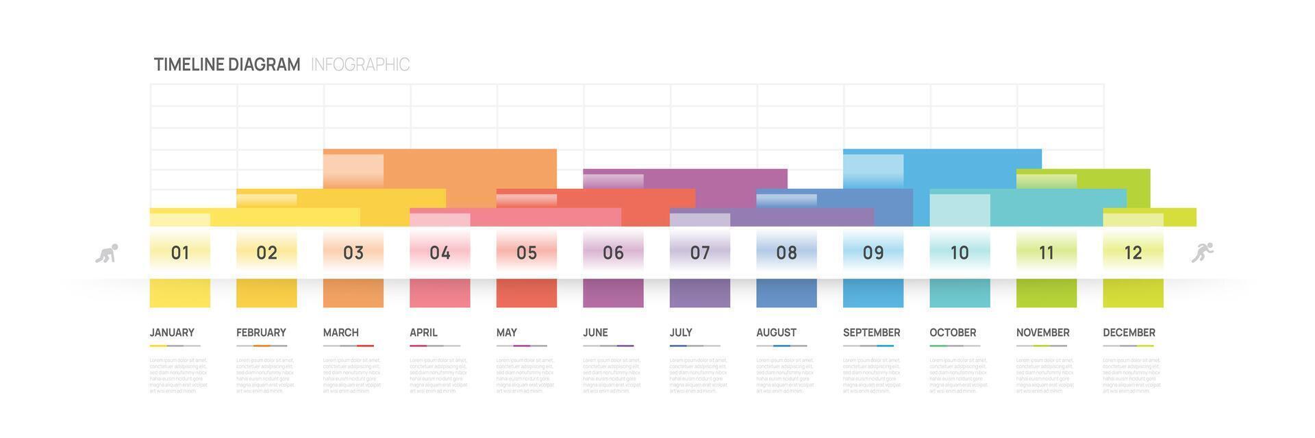 Modern timeline Infographic template for business. 12 Months diagram and Gantt chart calendar, infographic presentation vector