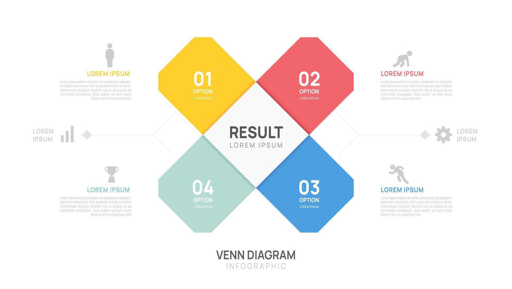 Infographic geometric Venn diagram chart template for business start up presentation with venn diagram elements illustration. vector