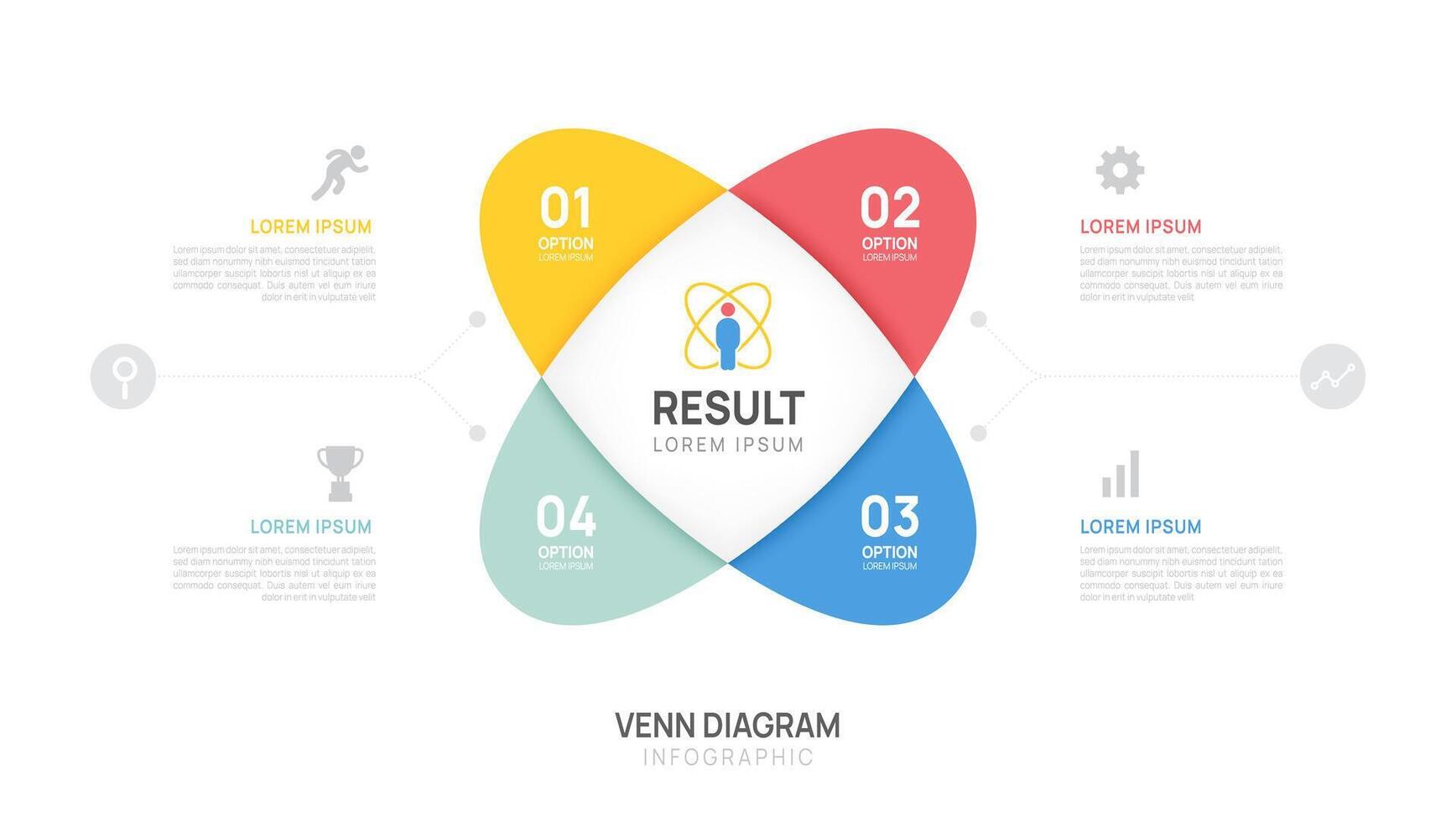 Infographic Venn diagram chart template for business start up presentation with venn diagram elements illustration. vector