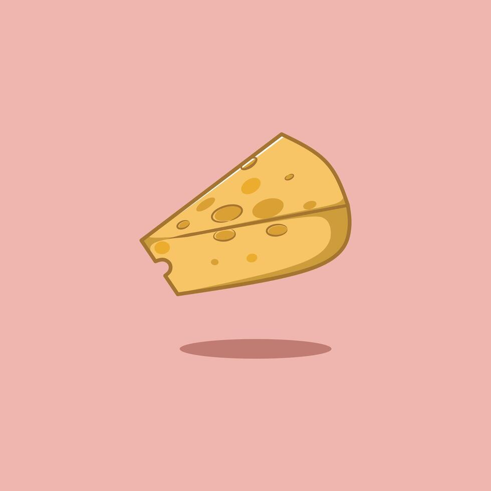 Slice cheese cartoon illustration food object icon pink background vector
