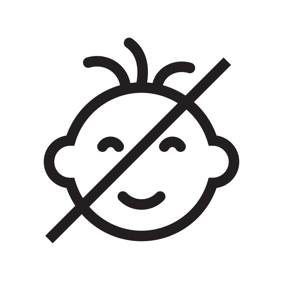 A not suitable for children icon featuring a baby face with a diagonal line across it. Perfect for warning labels. vector