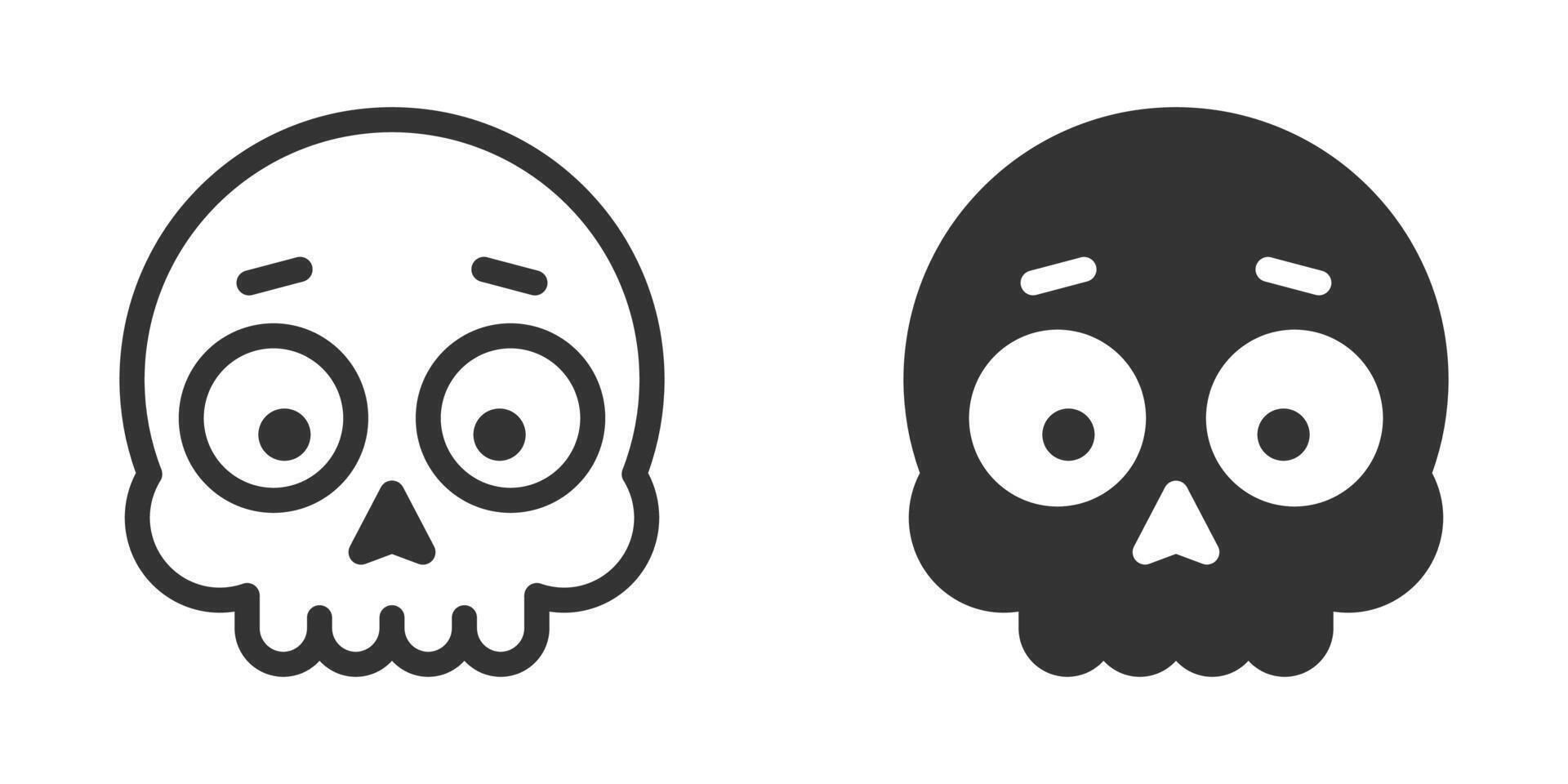 Outlined and solid skull icons with a friendly, cartoonish design. Suitable for Halloween, danger signs, or Day of the Dead themes. vector