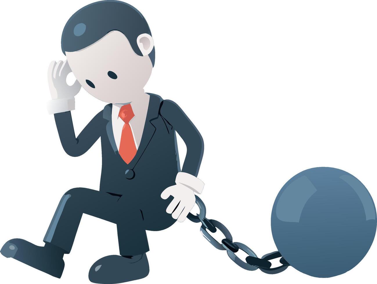 Businessman sitting with ball and chain attached to his leg vector