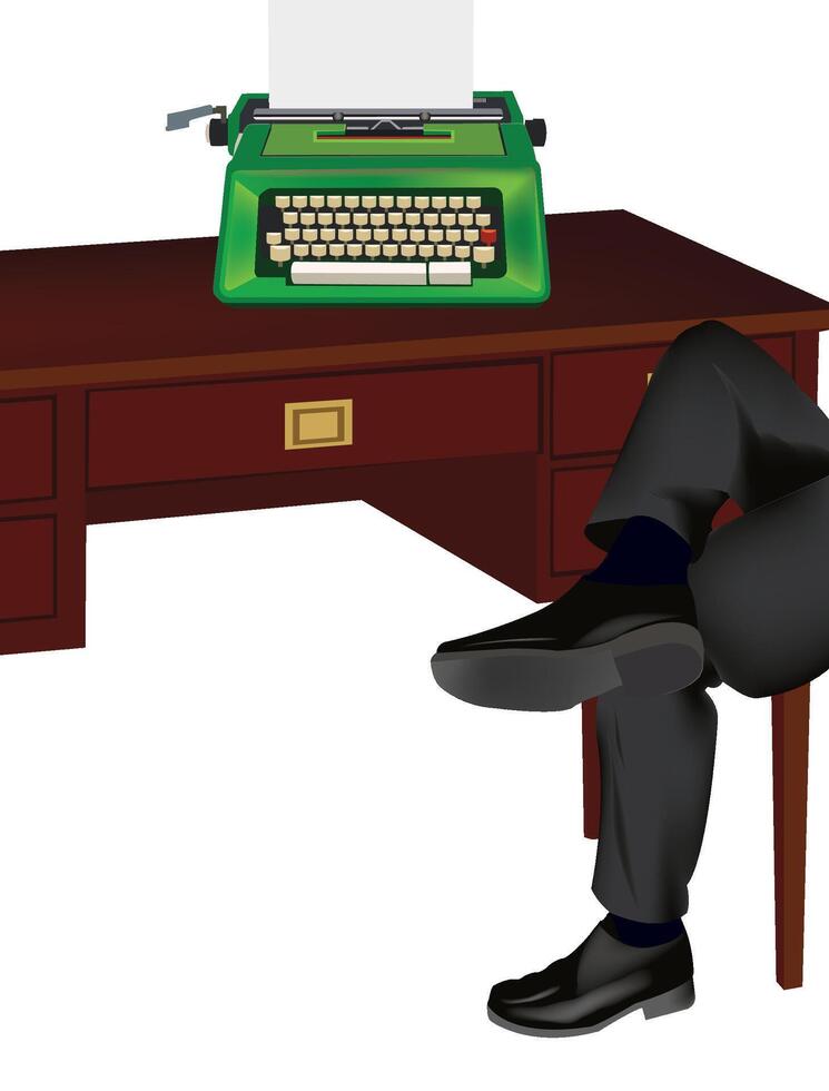 Businessman relaxing with feet up on desk with typewriter vector