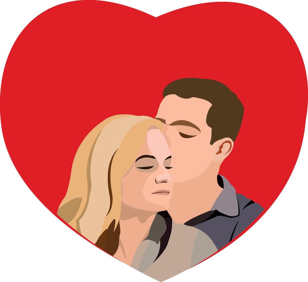 Man kissing woman on the cheek inside a red heart vector