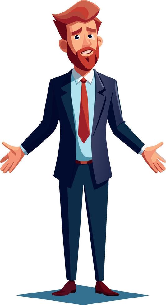 Businessman shrugging with open palms in uncertainty vector