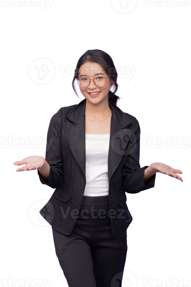 Business woman in black suit and white shirt png