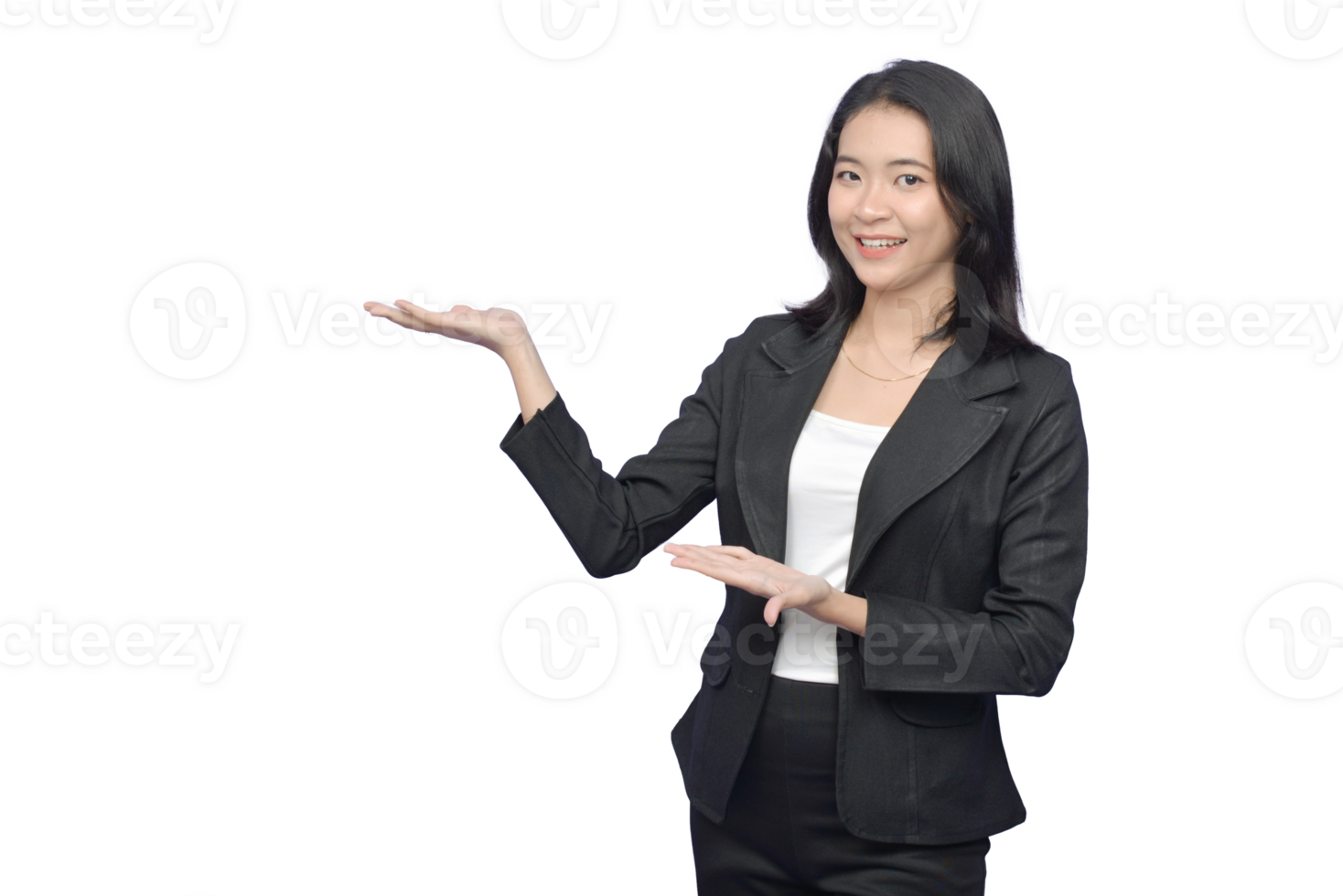 Business woman holding up her hand png