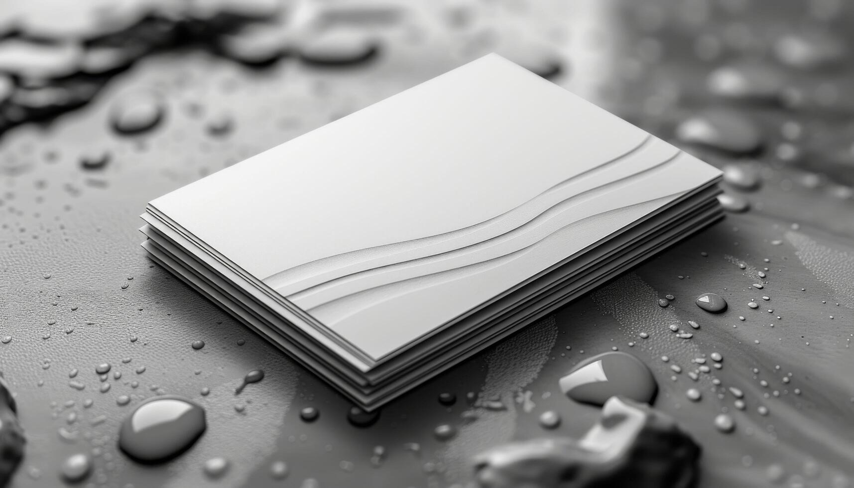 A white card with a wave design on it is sitting on a wet surface photo
