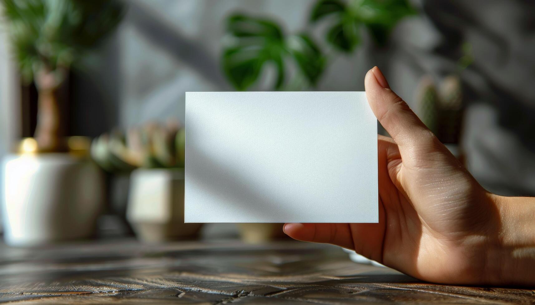 A hand holding a white card with no writing on it photo