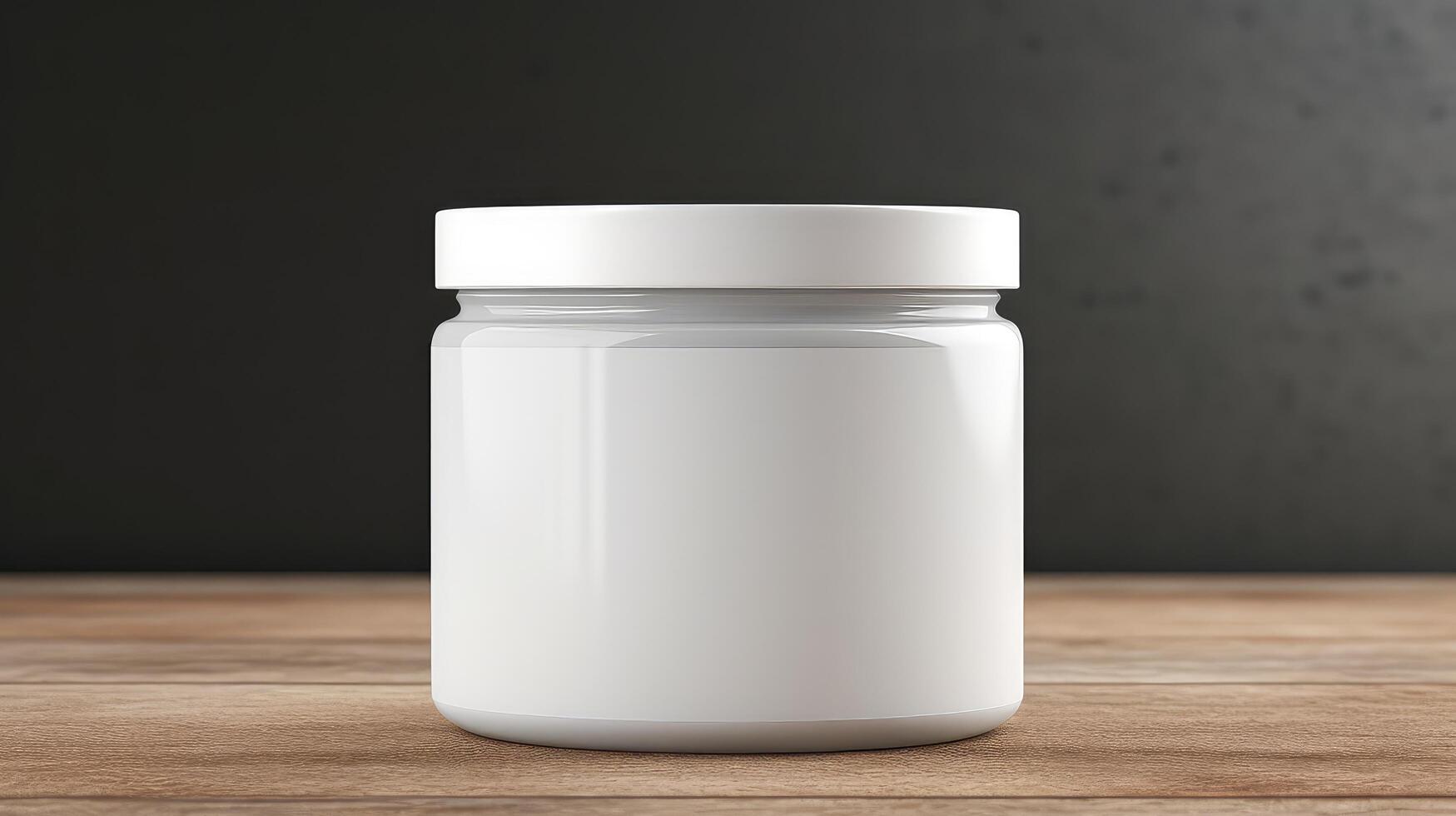 A jar is sitting on a wooden table photo