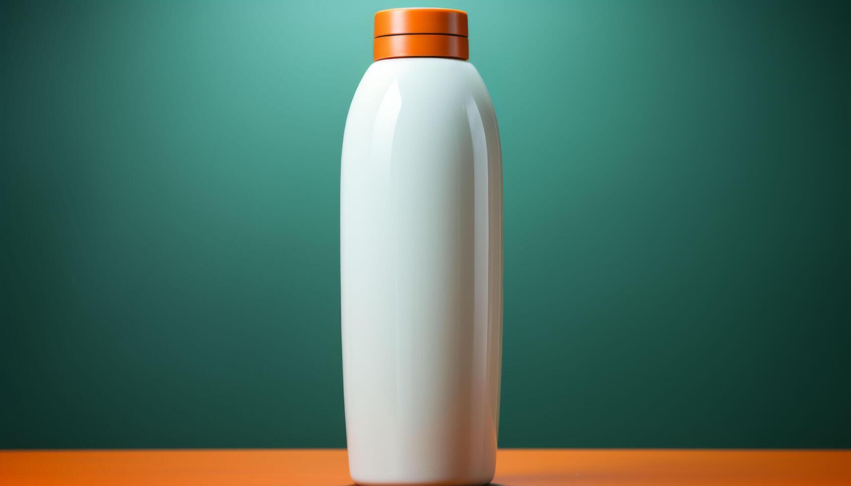 A bottle of lotion is sitting on a table photo
