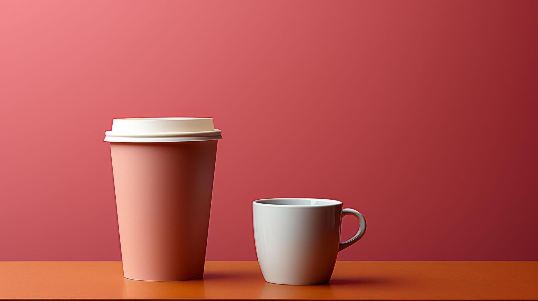 Two cups and a lid are on a table photo