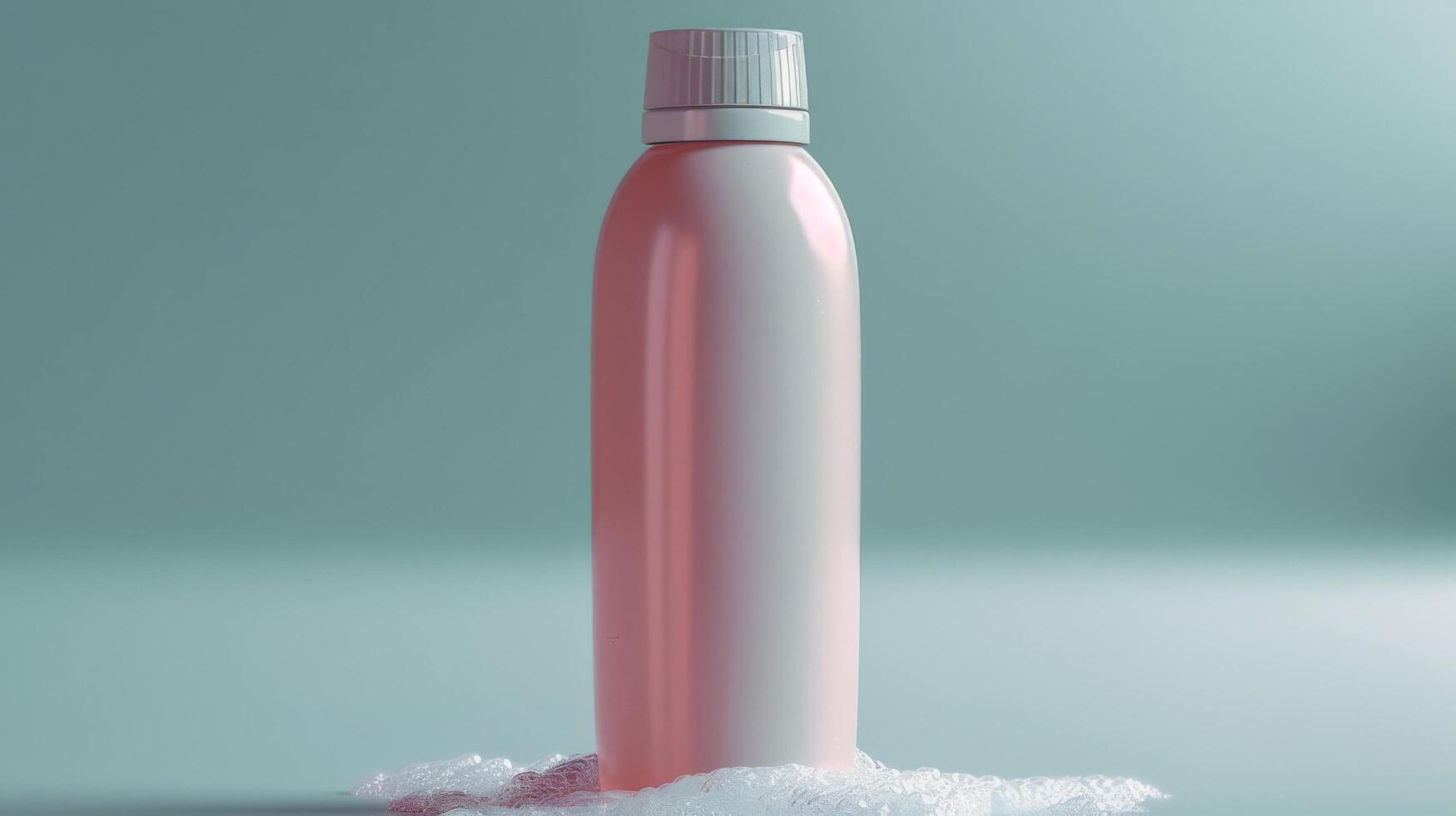A bottle of shampoo is sitting on a pile of snow photo