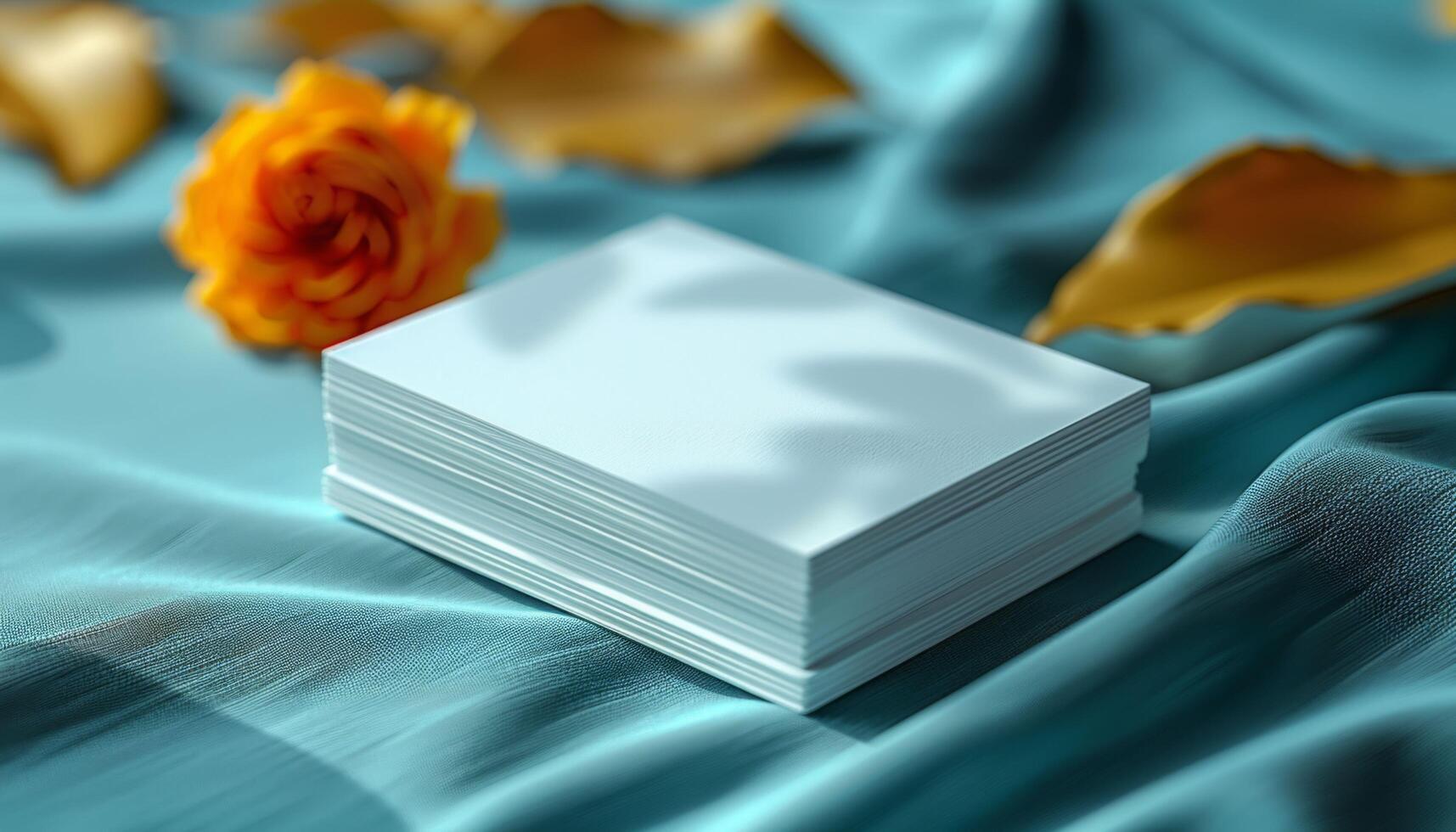 A stack of white cards with a rose on top photo