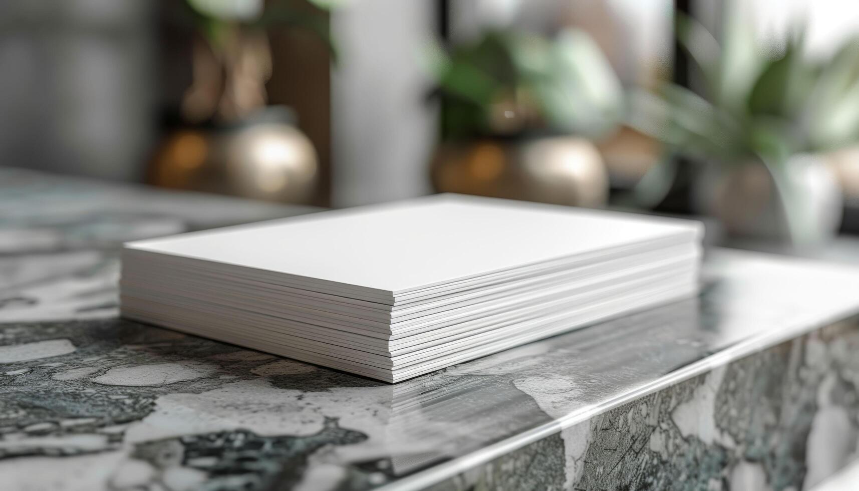 A stack of white papers sits on a table photo