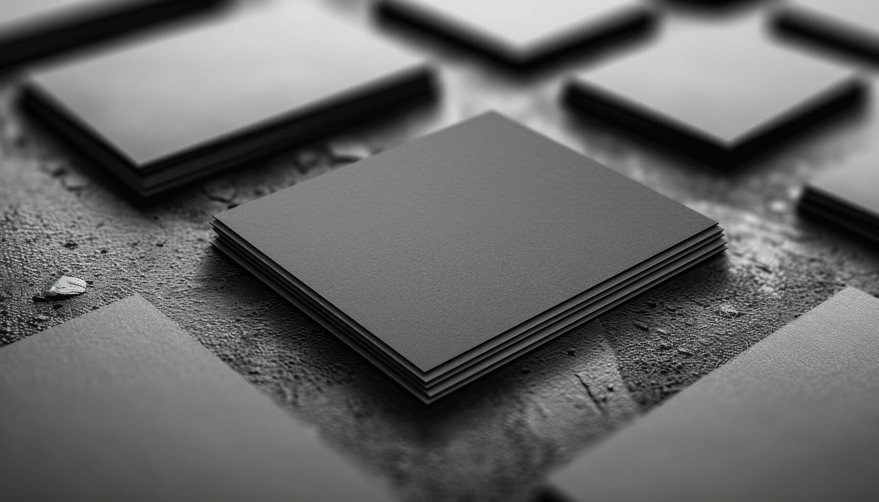 A stack of black business cards with a white background photo
