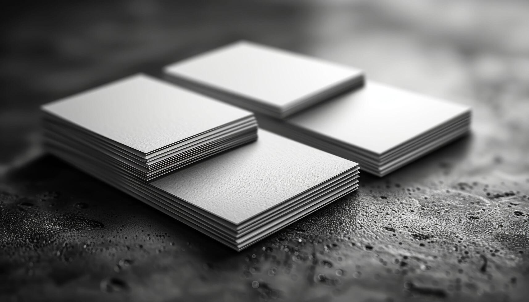 Three stacks of white business cards are on a table photo