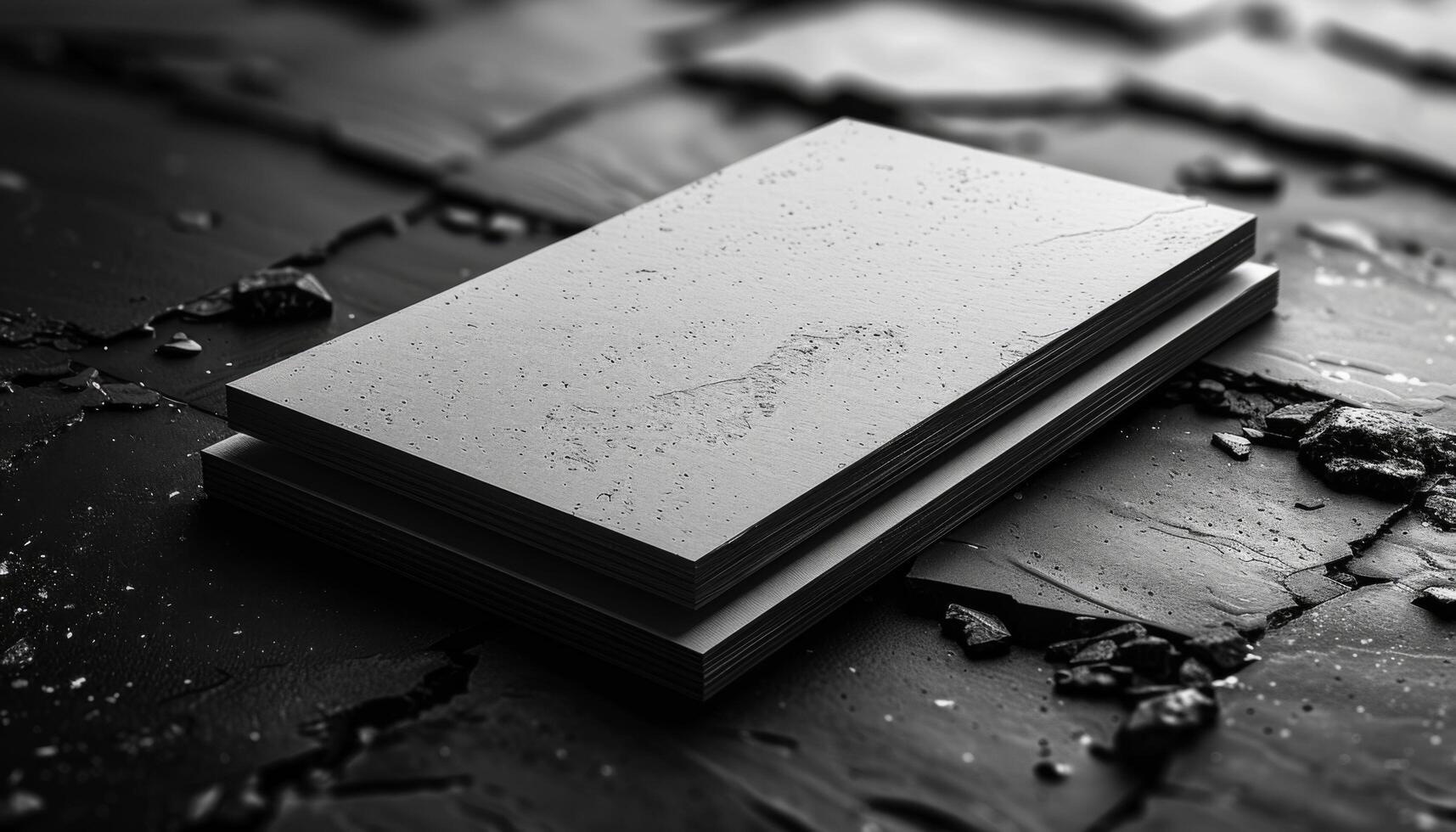 A white card with a black border sits on a stone surface photo