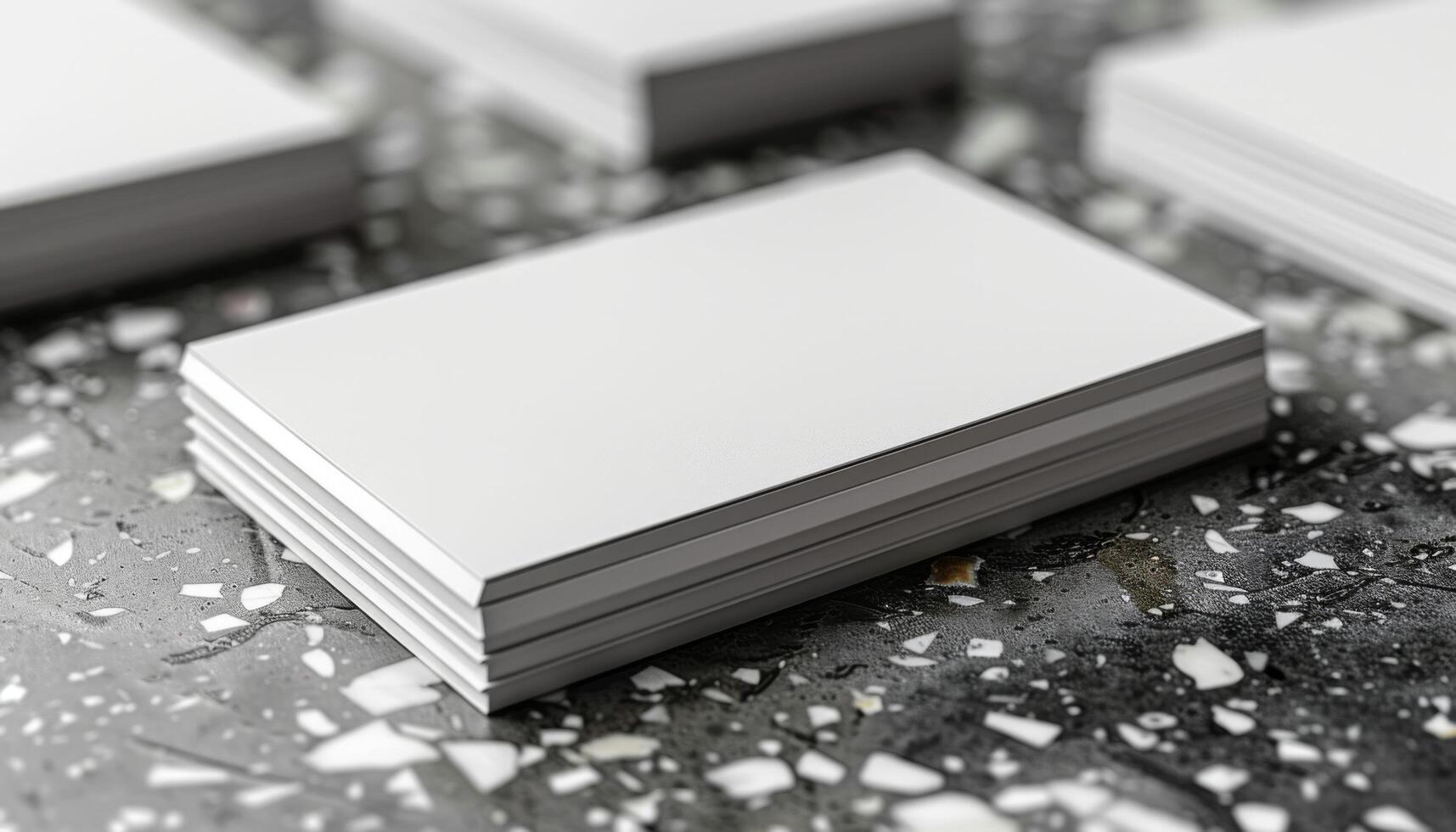 A stack of white business cards with a white card in the middle photo