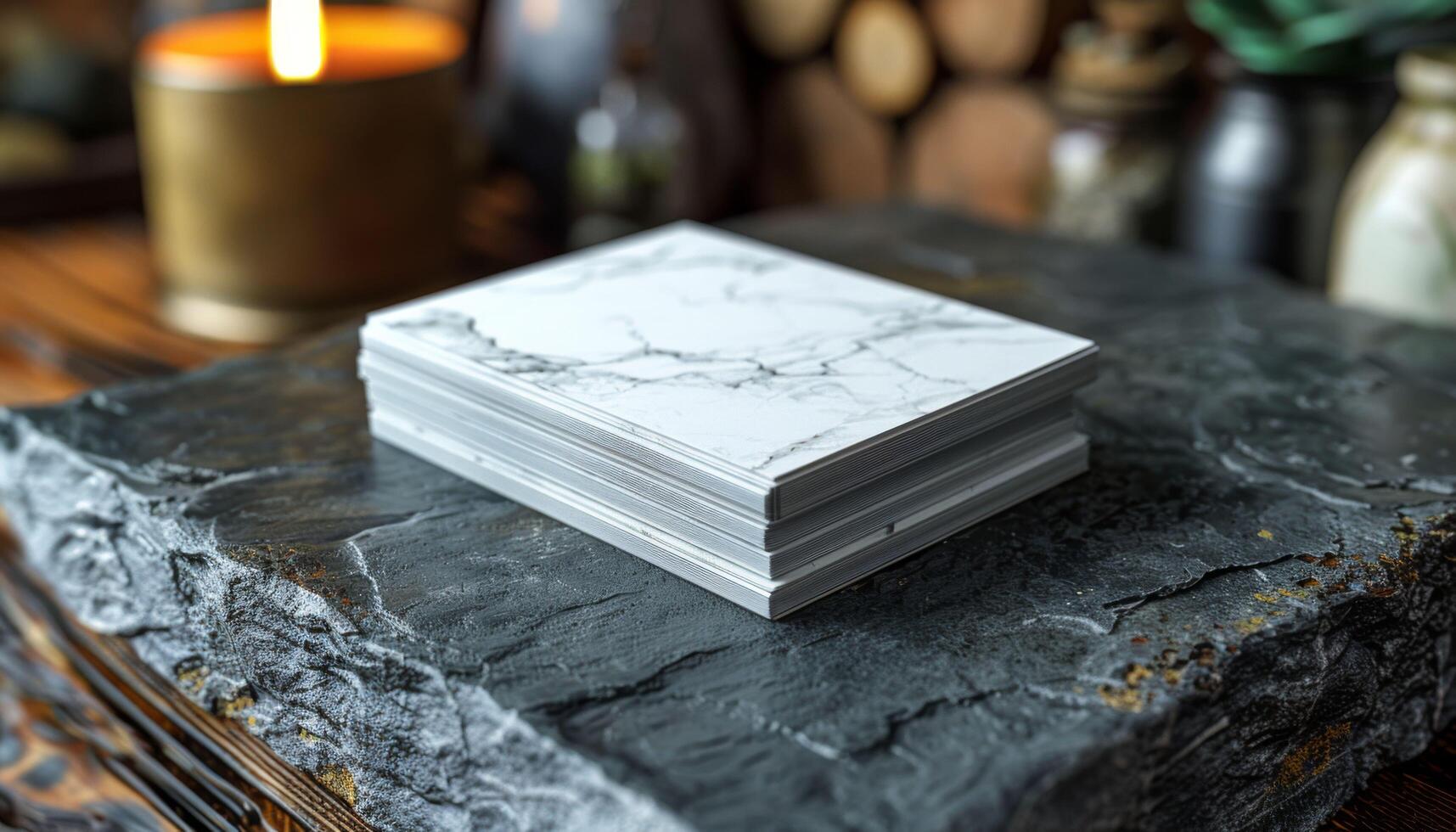A stack of white cards with a marble pattern on them photo