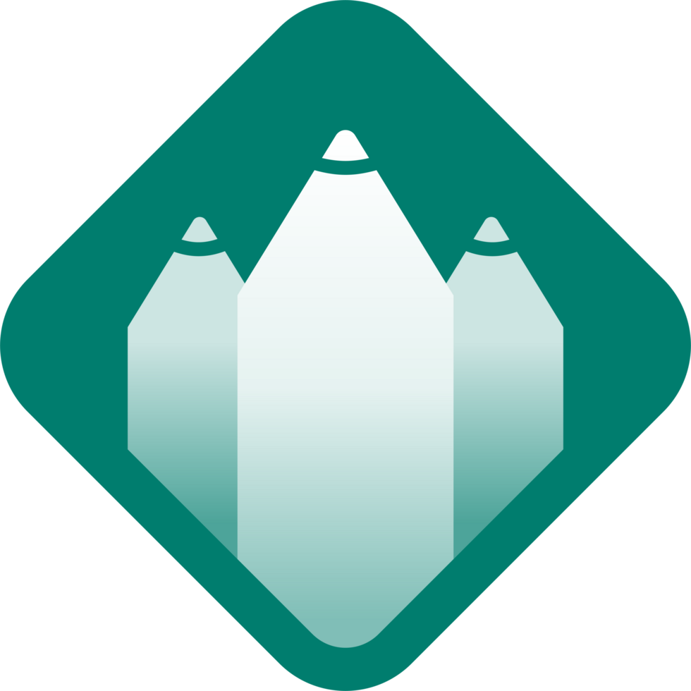 A green and white logo with three pencils png