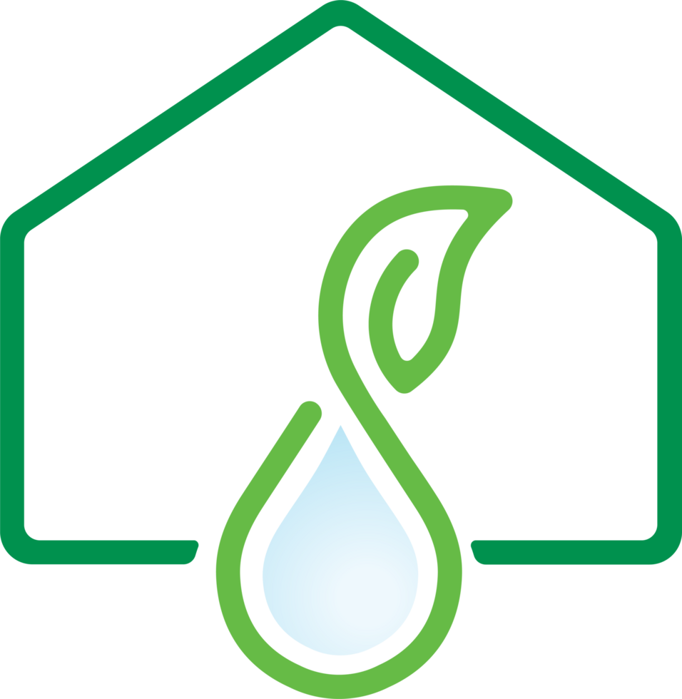 The logo for the green house with a leaf and water drop png