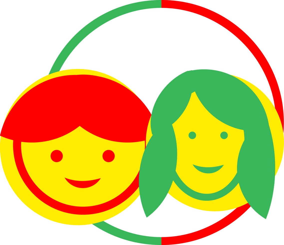 Two people with red and green faces in a circle png