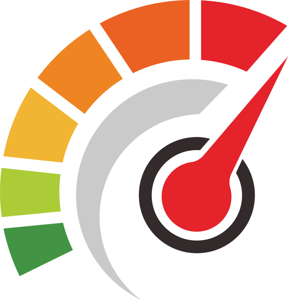 A colorful meter with a red, green and orange arrow png