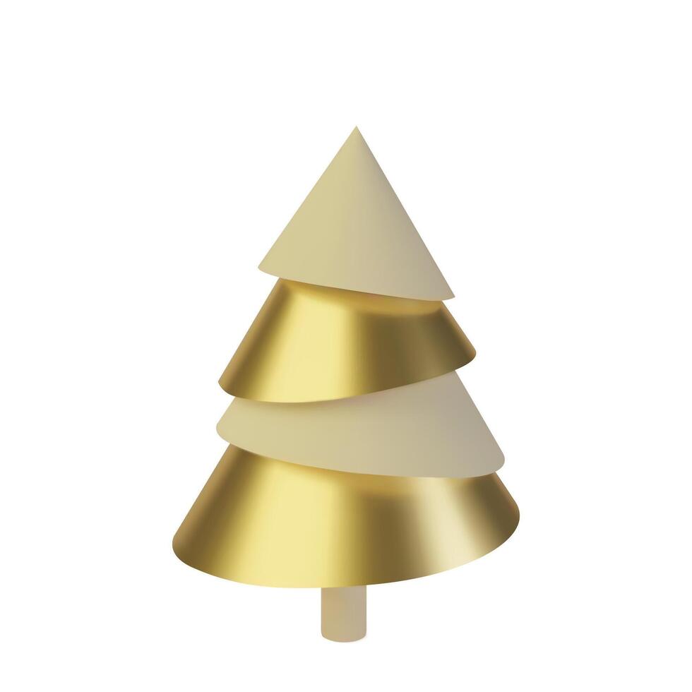 Metallic golden 3D Christmas tree. Realistic abstract background with 3d. Cone Shape with Minimalist Design for Modern Decoration, invitation with happy New year and Xmas. Illustration vector
