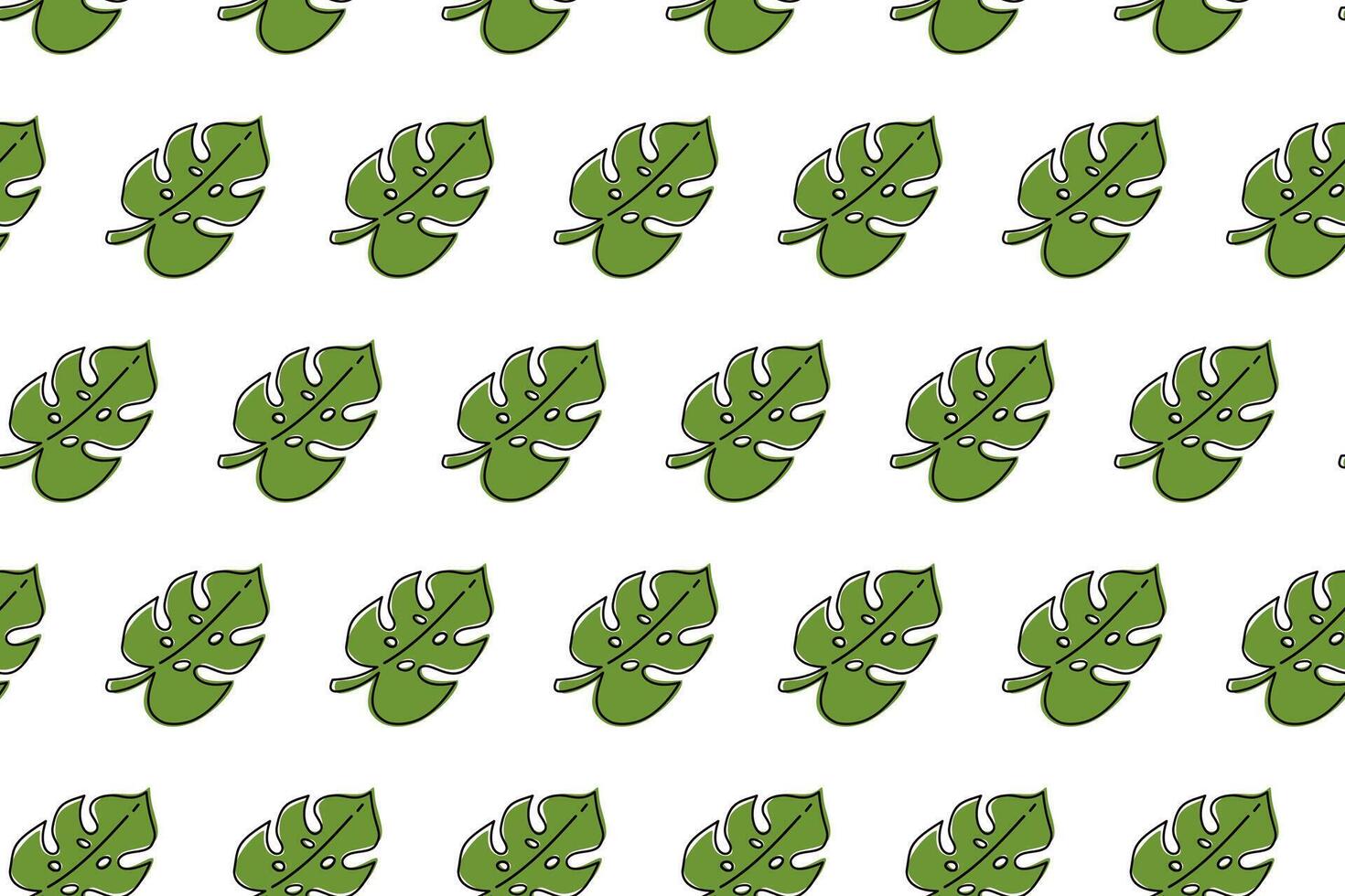 doodle monstera leaves pattern background. green monstera leaves pattern background. green monstera leaf seamless pattern. seamless patterns with green leaves of monstera. vector