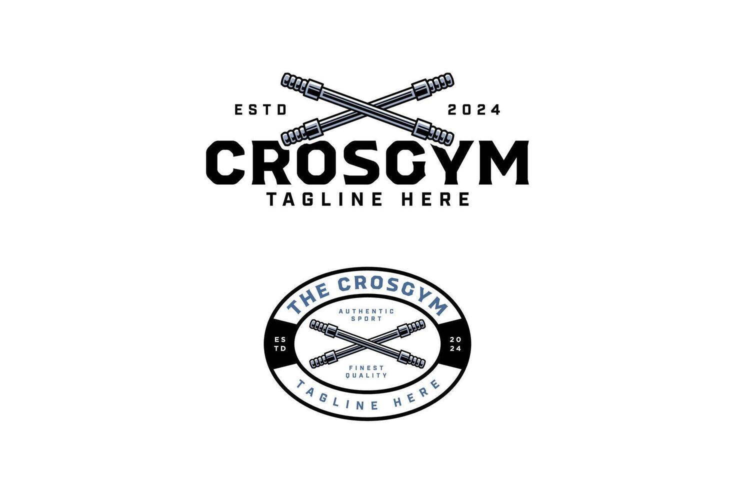 barbell power bar crossed colorful badge logo design set for gym fitness sport and competition. olympic bar crossed with wings illustration modern logo template for bodybuilding, weightlifting club vector