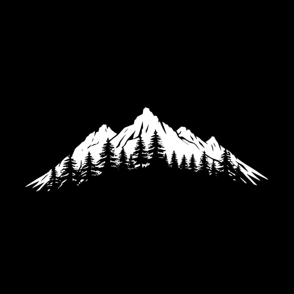 Mountains and trees black and white vector