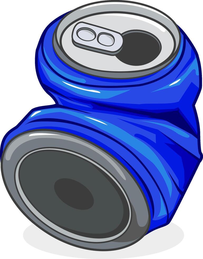 Crushed tin can of soda drink. Crumpled or crushed aluminum can. vector