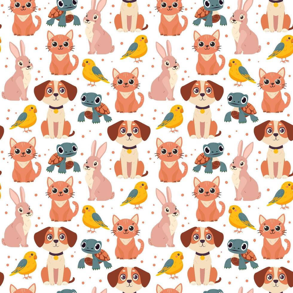 Colorful seamless pattern with Pets. Cute design with pet characters. vector