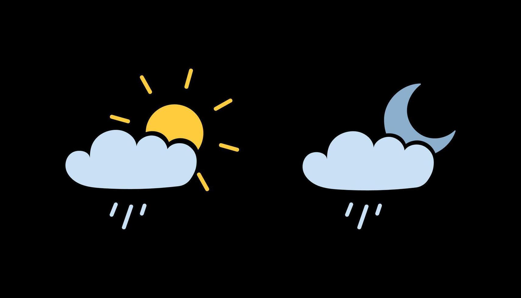 Day, night weather icons. Sun, moon, cloudy, rainy vector