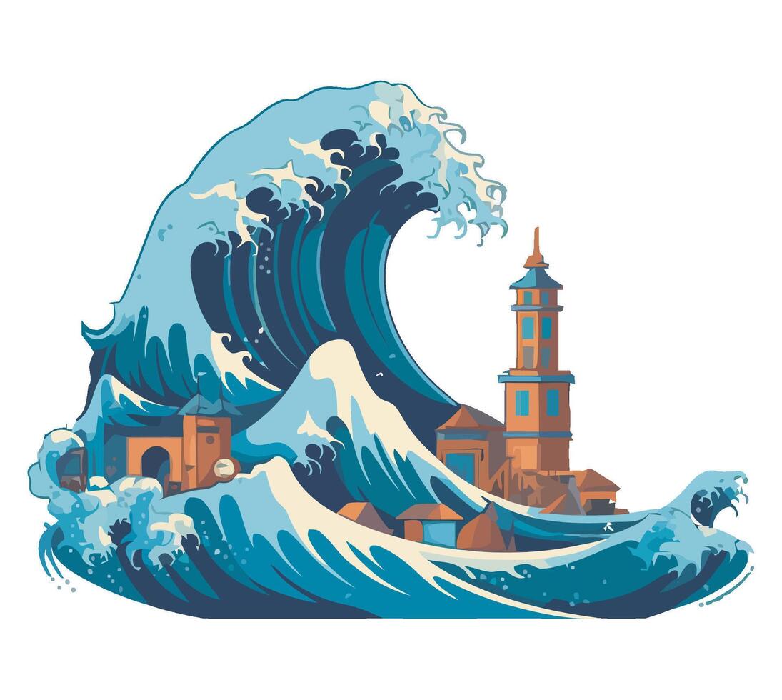 tsunami natural disaster dangerous scene isolated vector