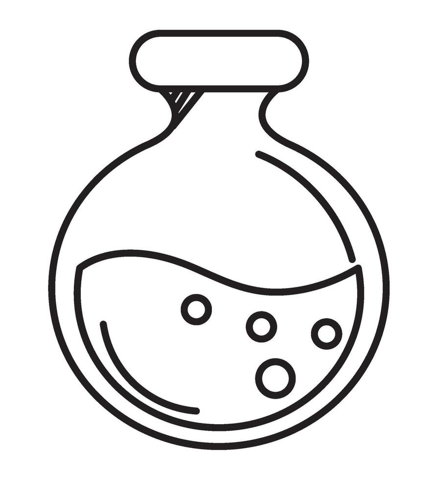 A black and white drawing of a flask with liquid inside vector