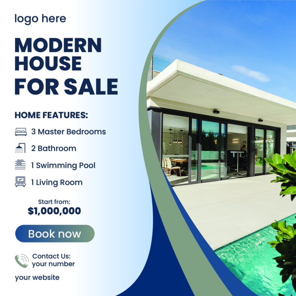 Modern house for sale real estate agency social media post web banner template in white and blue color psd