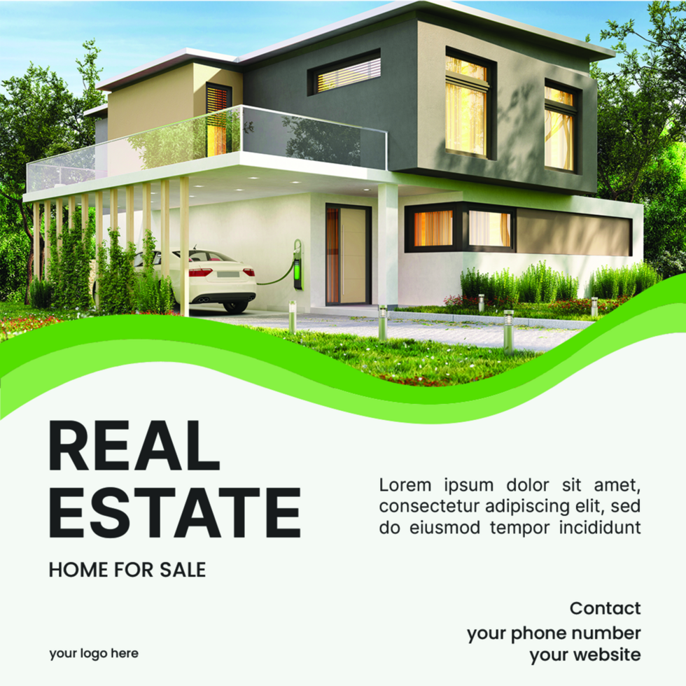 Modern real estate agency home sale social media post design template in white and green color psd