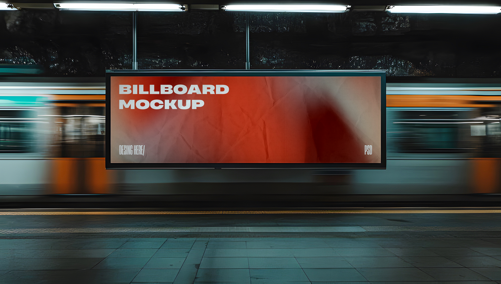 Billboard mockup on subway platform psd