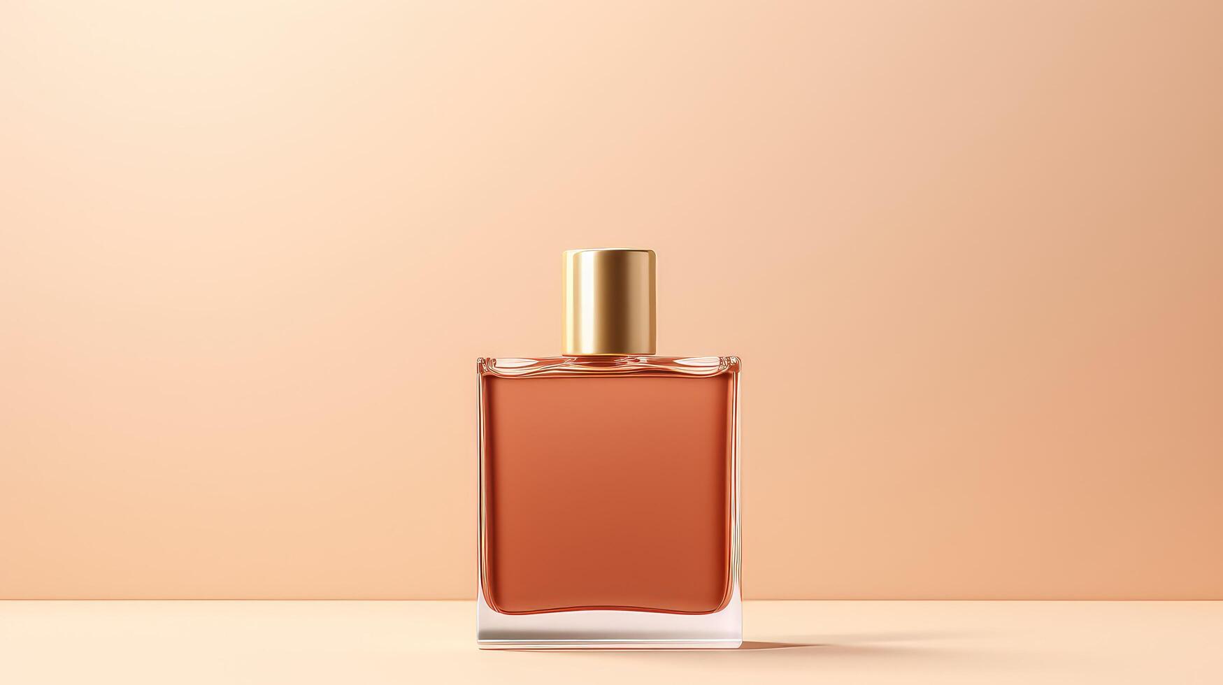 A bottle of perfume is sitting on a table photo