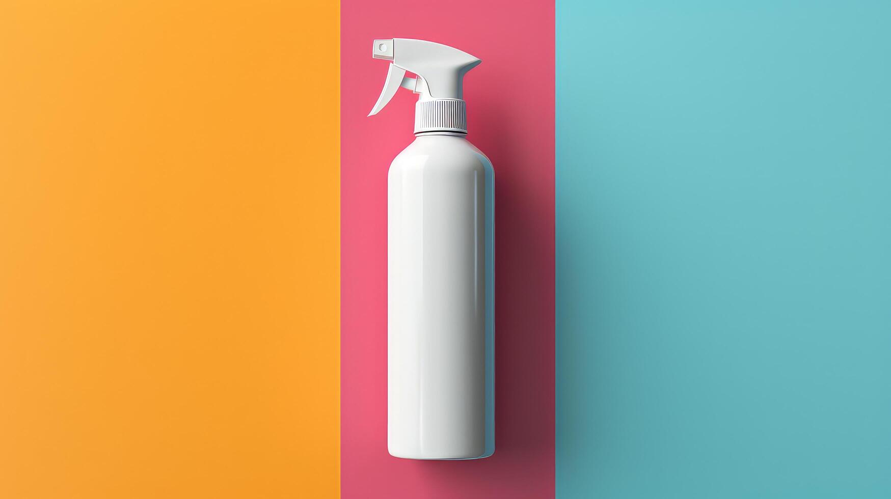A white spray bottle is on a colorful background photo