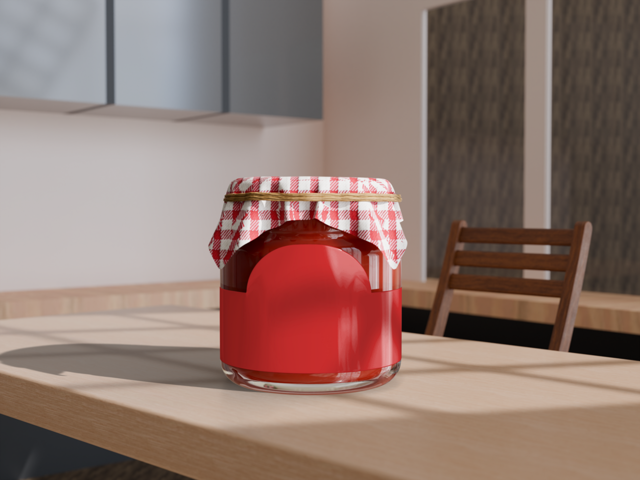 A red jar of strawberry jam, featuring a simple design, perfect for branding and display psd
