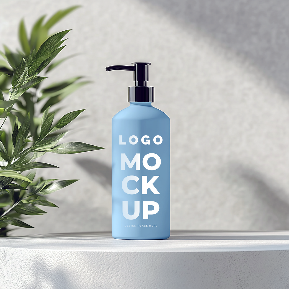 A mockup of blue facewash package set against a clean natural backdrop psd