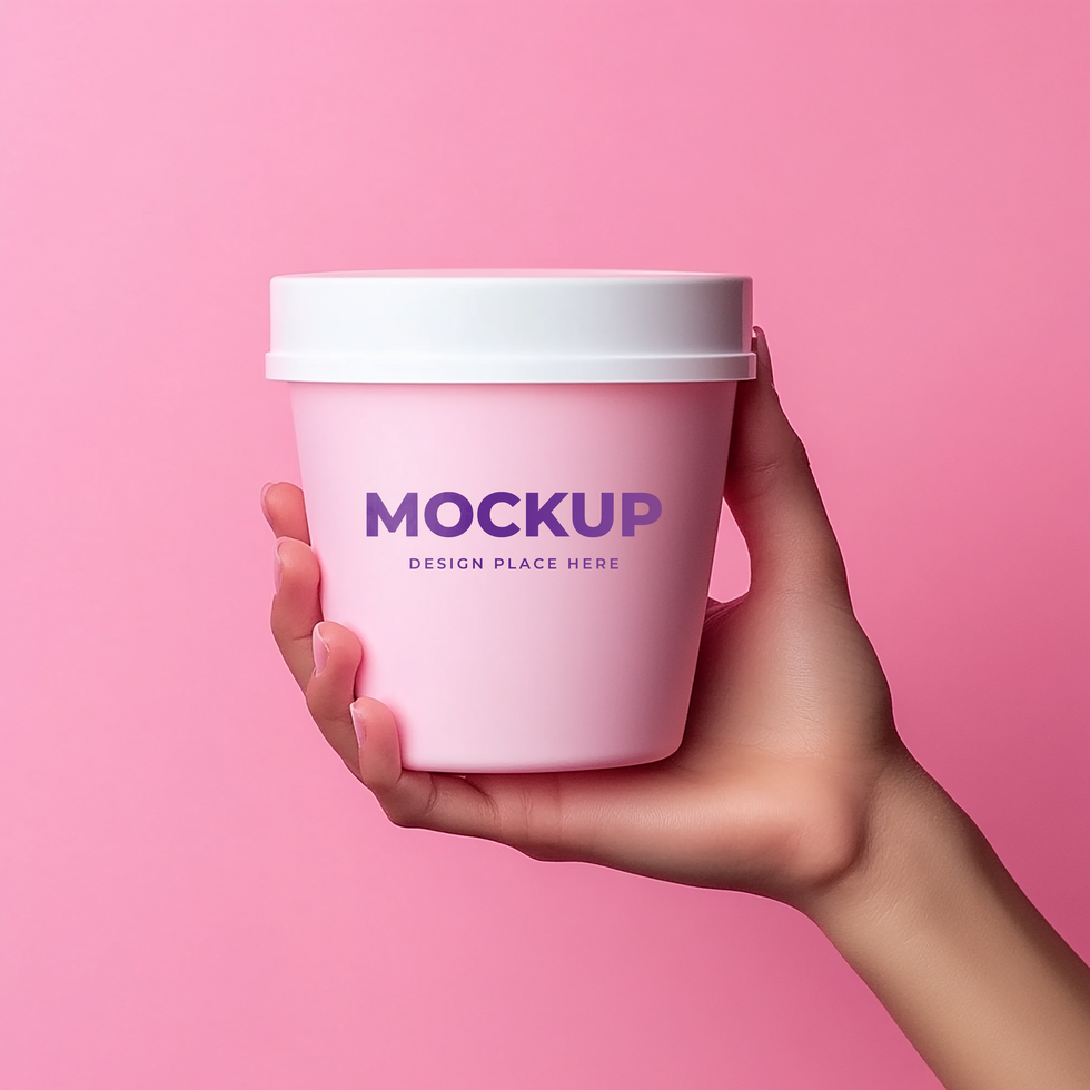 womans hand holding white cream jar mockup psd